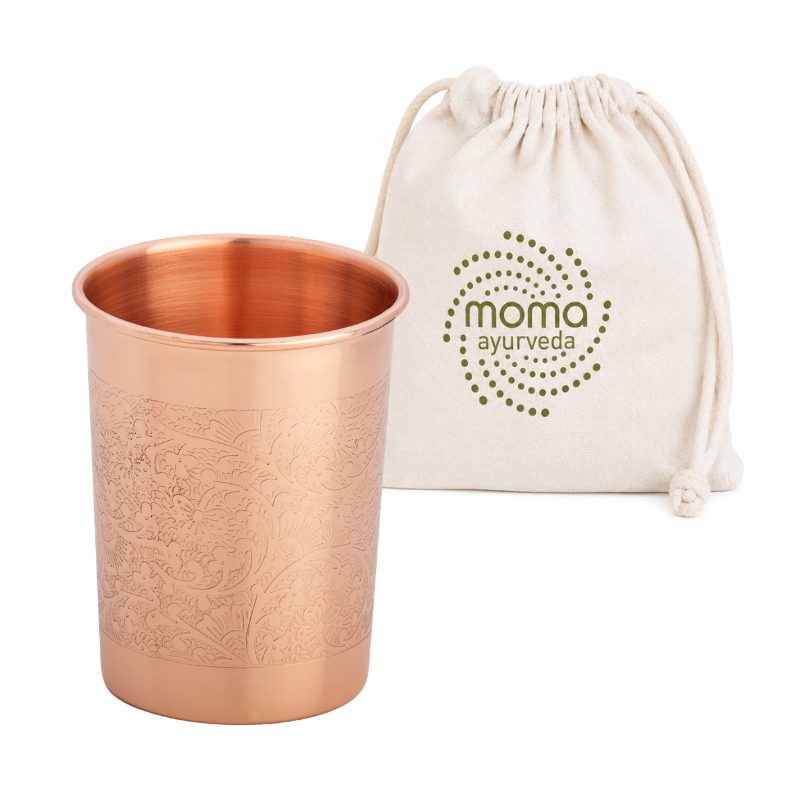 Kubek miedziany na wodę | prosty grawer kwiatowy | 250 ml