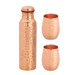 Zestaw miedziany na wodę butelka + 2 kubki młotkowany owalny