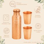 Zestaw miedziany na wodę butelka + 2 kubki młotkowany SO1