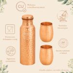 Zestaw miedziany na wodę butelka + 2 kubki młotkowany owalny